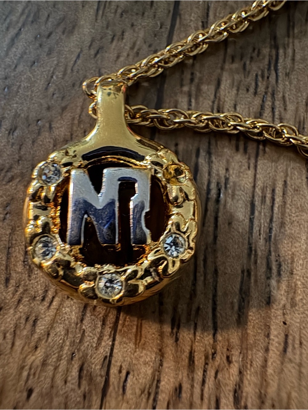 Nina Ricci Gold-Tone Initial NR. Pendant Necklace with Crystal Detail